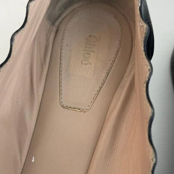 Chloe Lauren Scalloped Trim Black Leather Ballet Flats Slip On Women's Size 9 - Picture 8 of 10